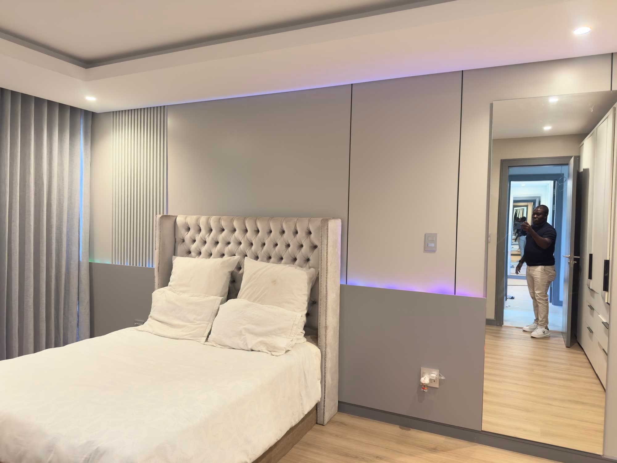 Bedroom panel wall, LED accent lighting
