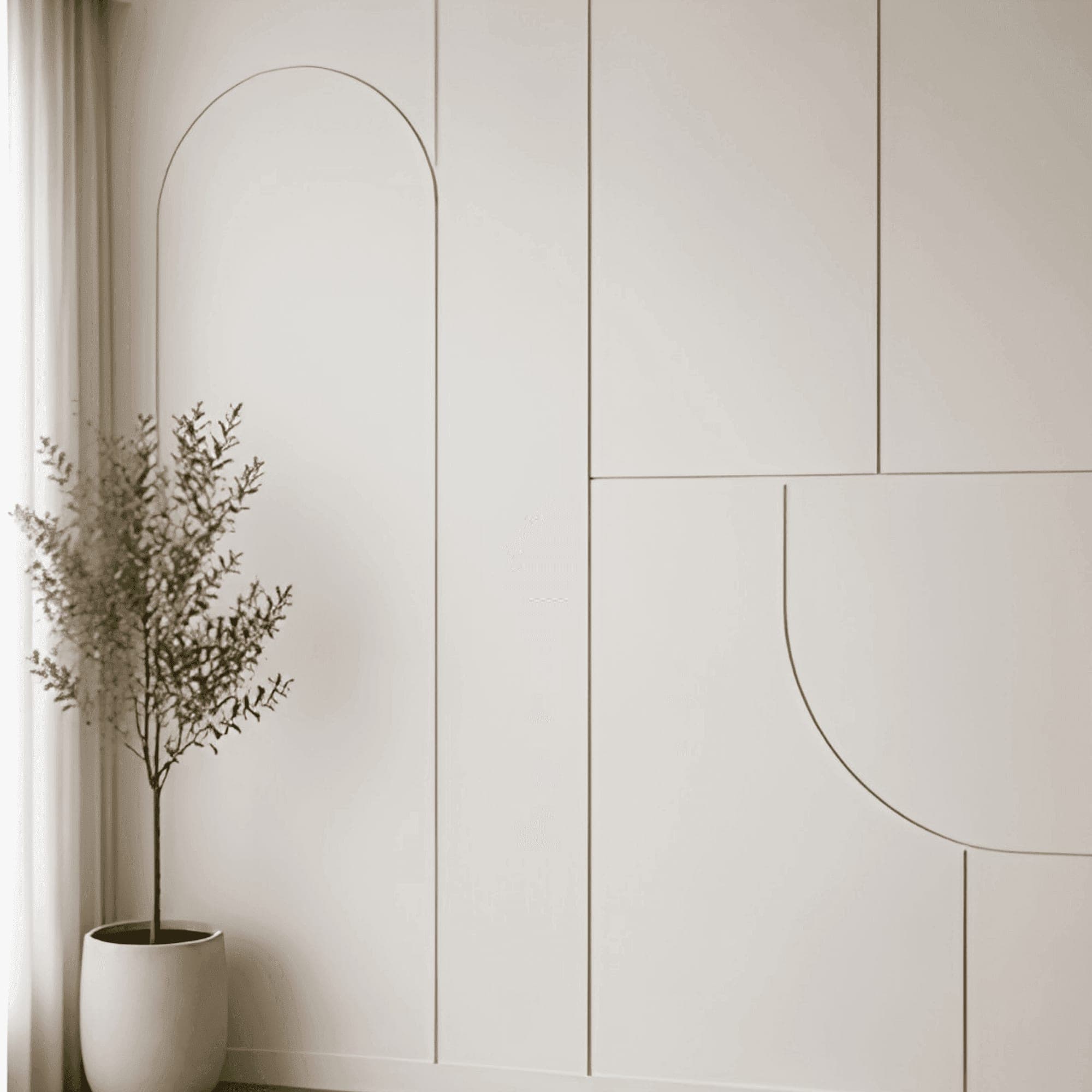 Arched linear panel wall, cream finish
