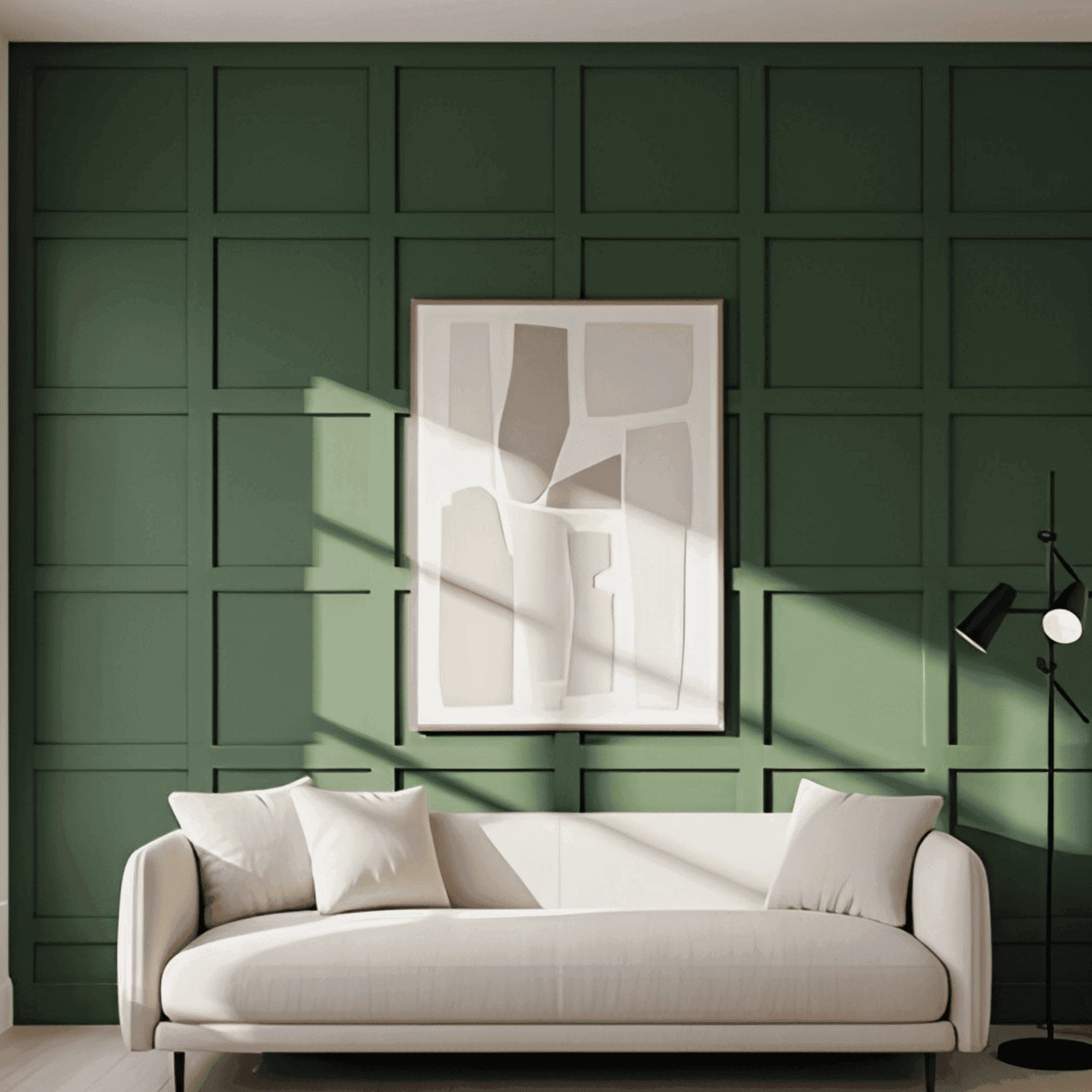 Grid panel accent wall, forest green