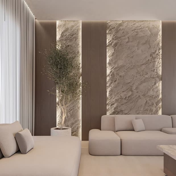 PU stone feature wall, living room (light finish)