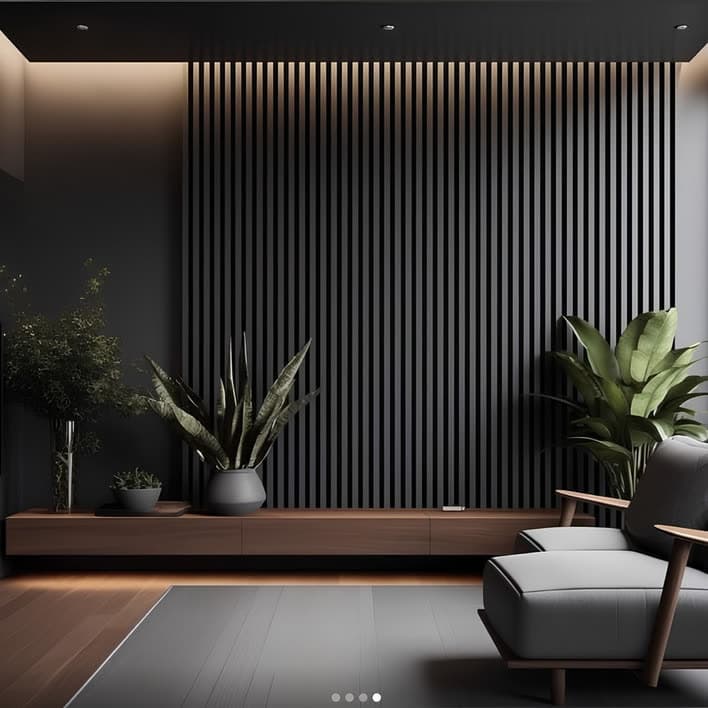 Fluted panel with pendant lighting