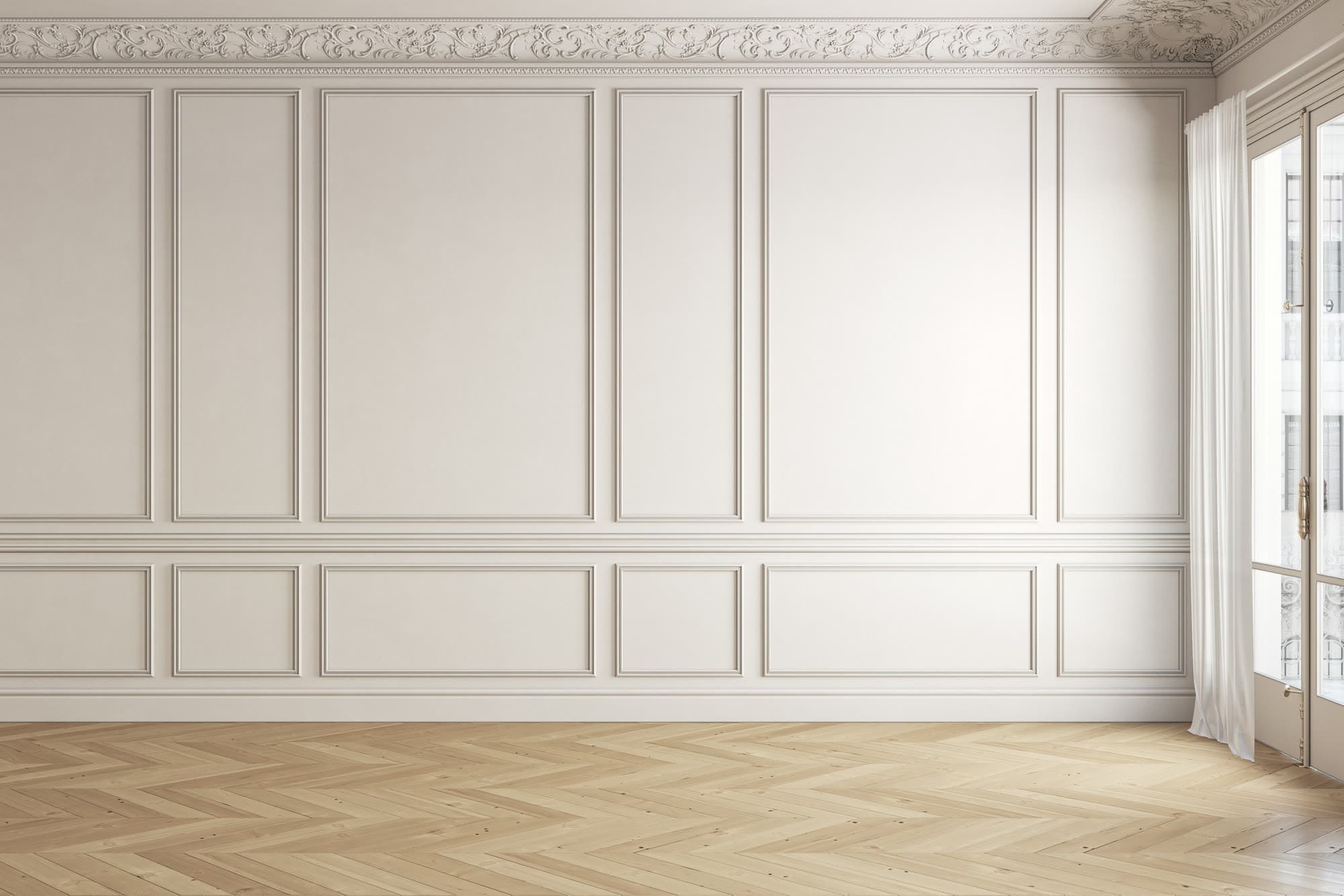 Classic panel moulding, ornate cornice