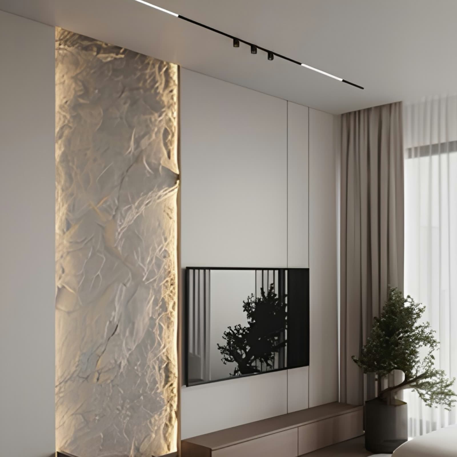 PU stone accent panel, TV nook