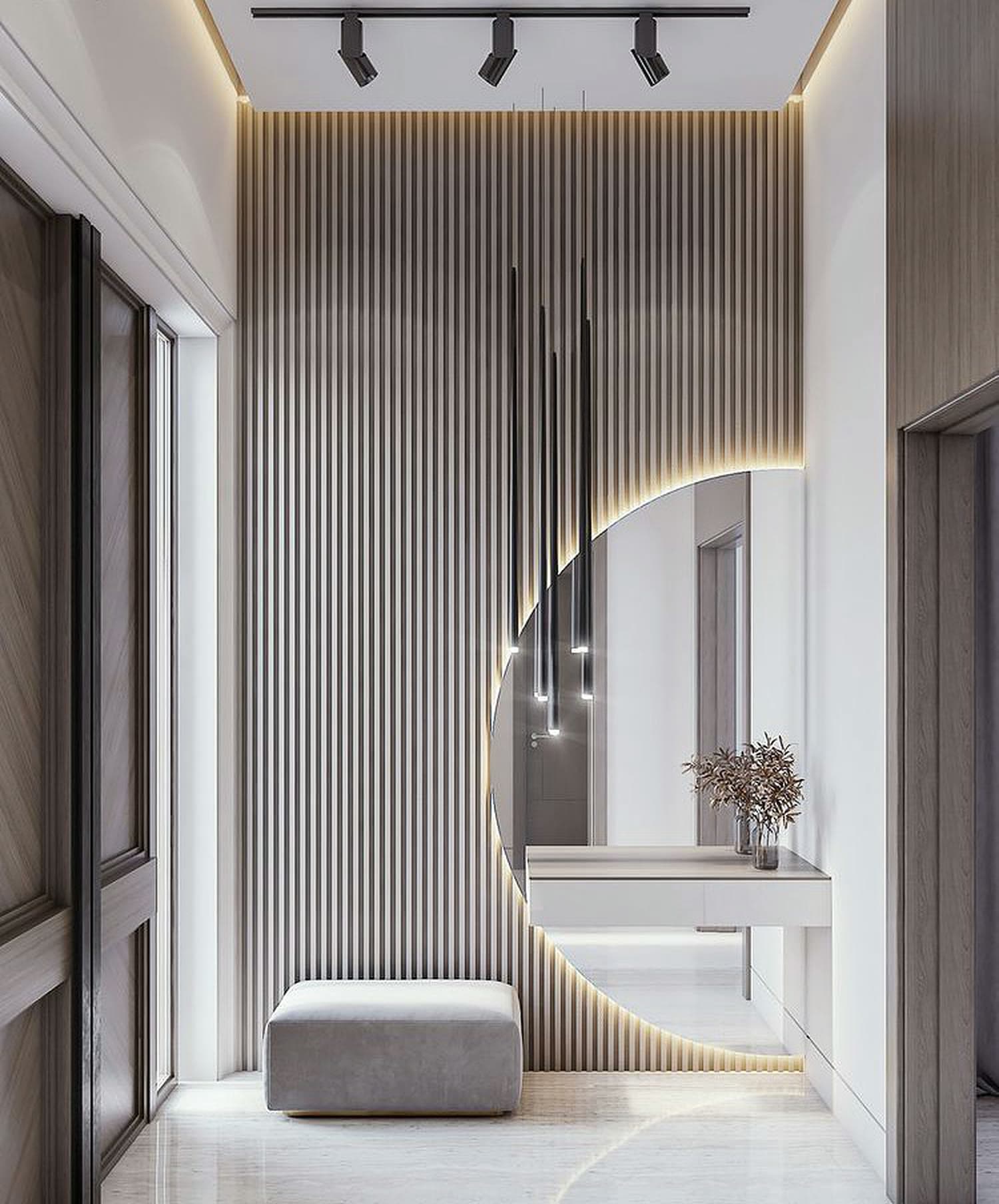 Finish reference — grey slat, hallway