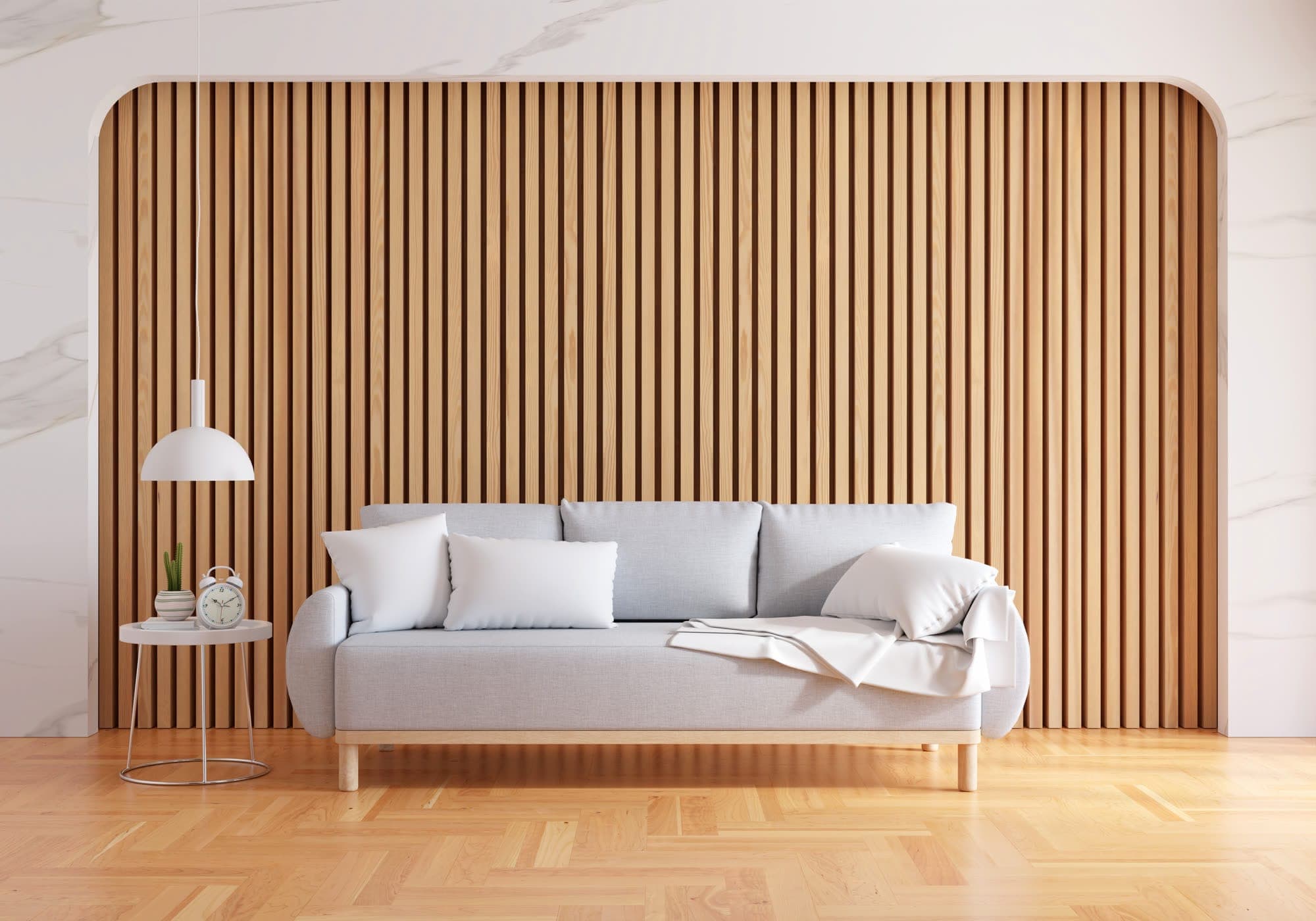 Fluted panel wall, arched nook