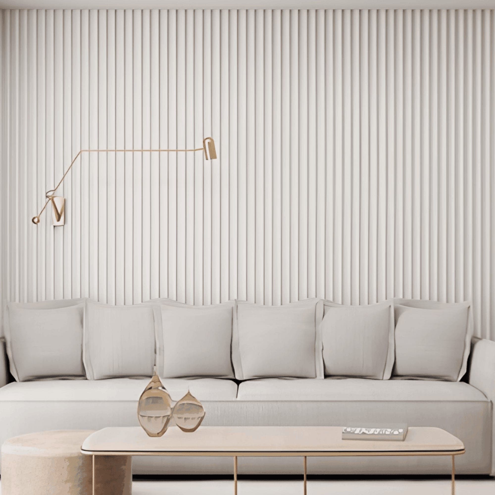 Fluted panel accent, living room