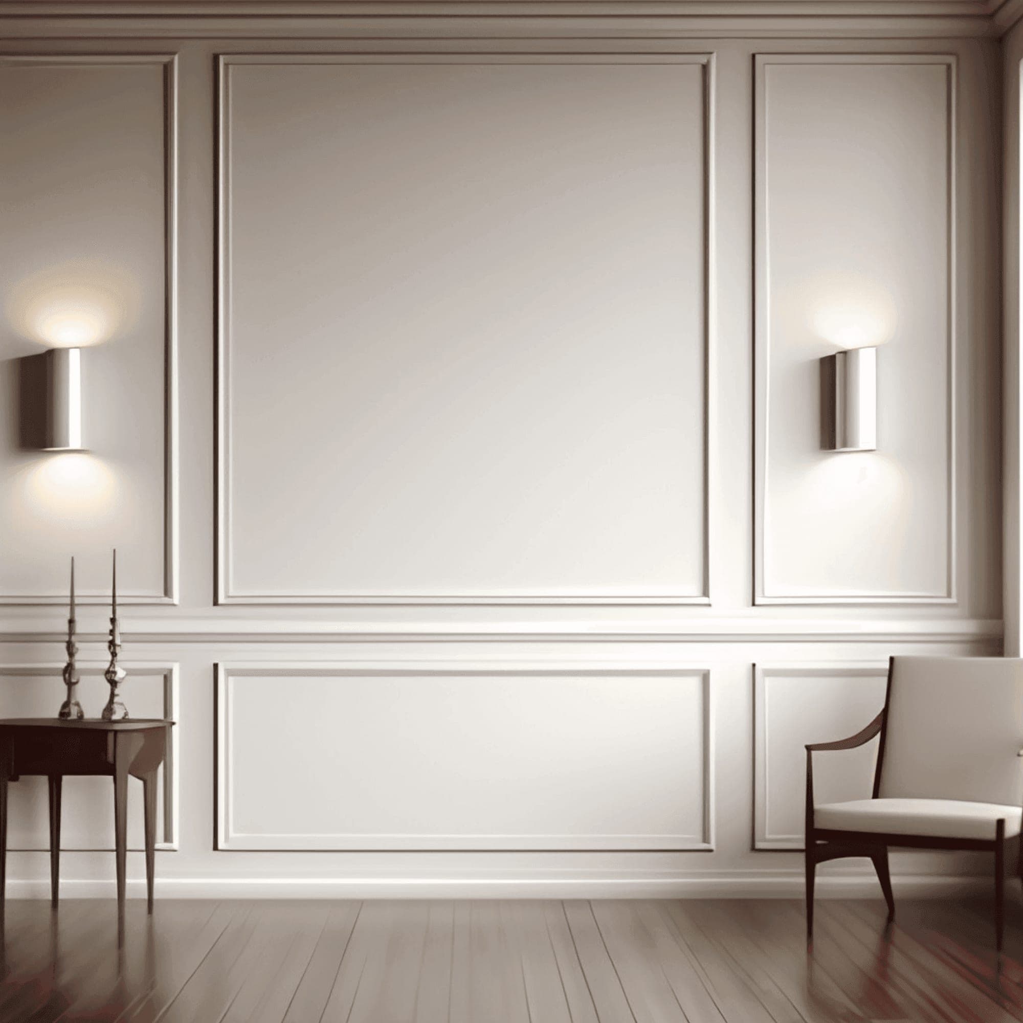Panel wainscoting with wall sconces