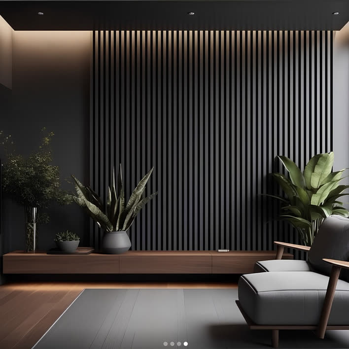 Fluted panel with pendant lighting