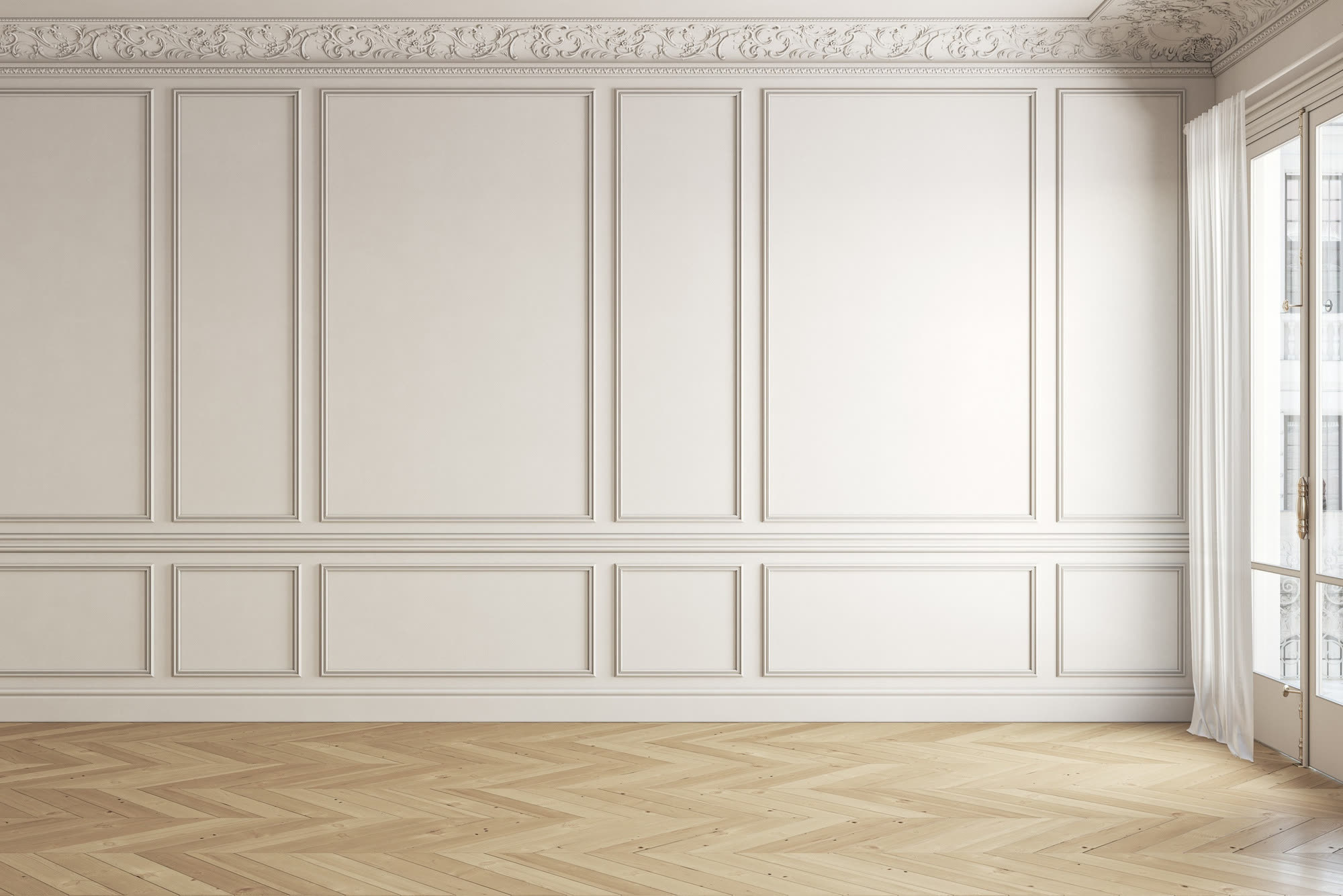 Classic panel moulding, ornate cornice