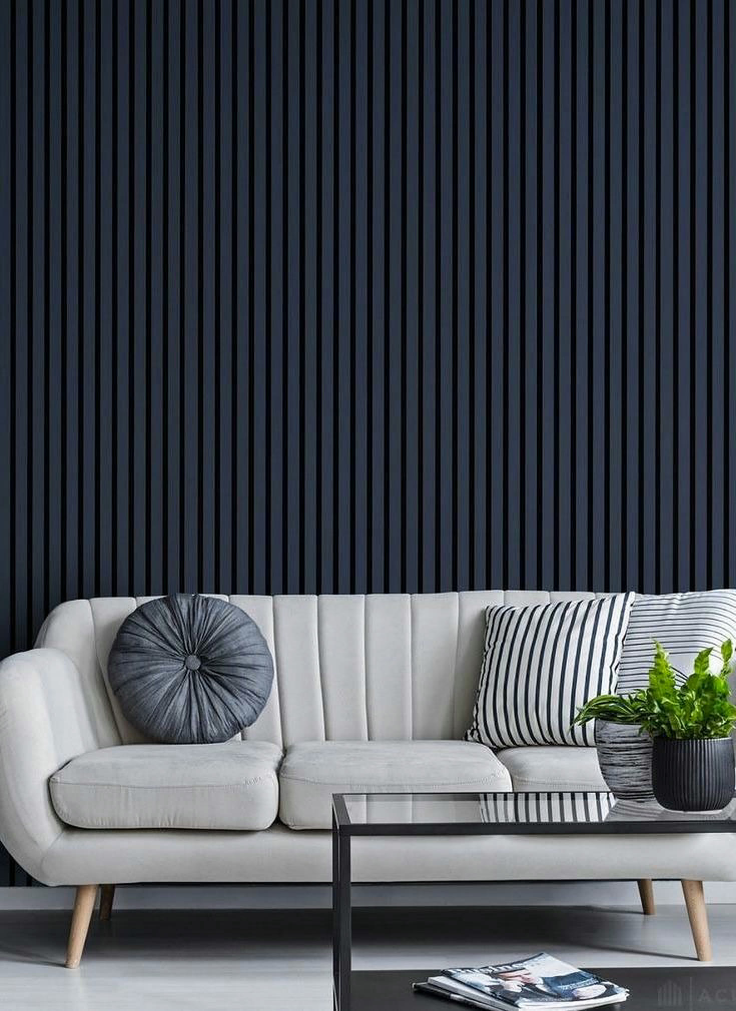 Finish reference — charcoal slat, living room